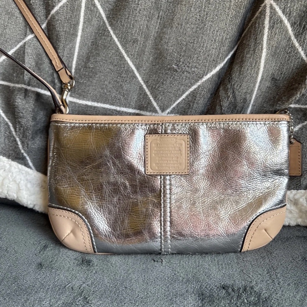 Coach Metallic Silver and Tan Tote Set - Picture 8 of 13